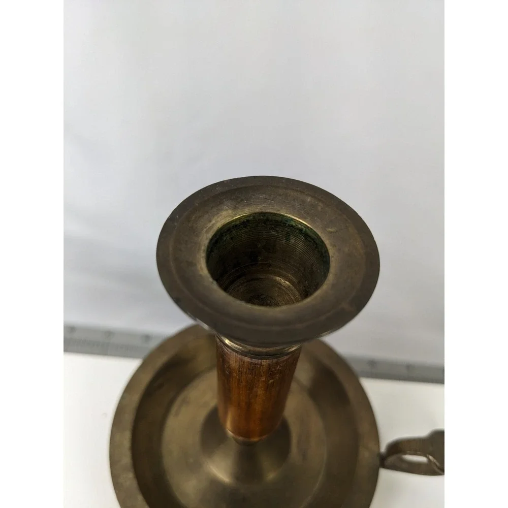 Brass Candlestick‎ Candle Holder Wooden 4.25 Inch Finger Hold